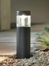 Low-Voltage 10-Watt Equivalent Black Outdoor Integrated LED Round Landscape Path Bollard Light - Image 2